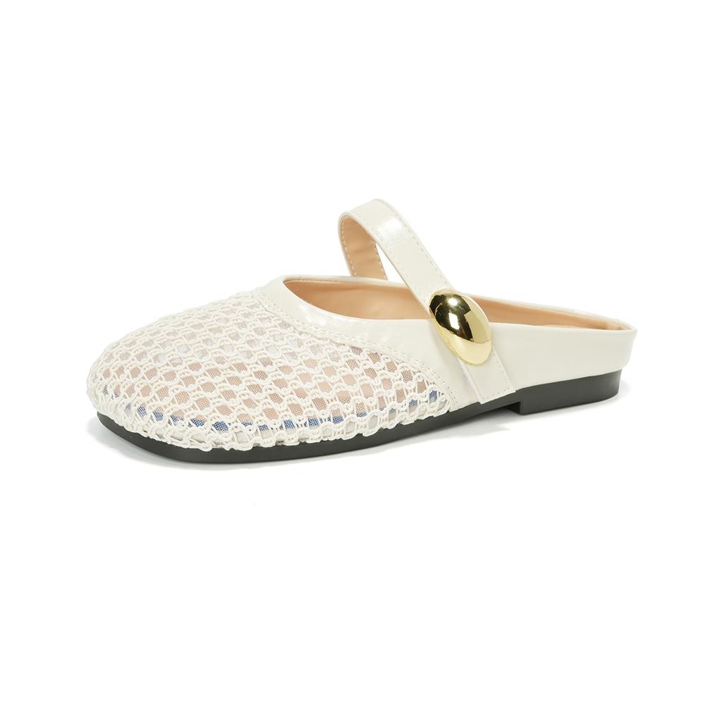 Silver Hollow Breathable Bag Head Half Slippers Women's Summer One Pedal Woven Fishing Net Sandals