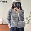 Женская мода повседневная осень-зима полосатый принт длинный рукав O-образный вырез свитера