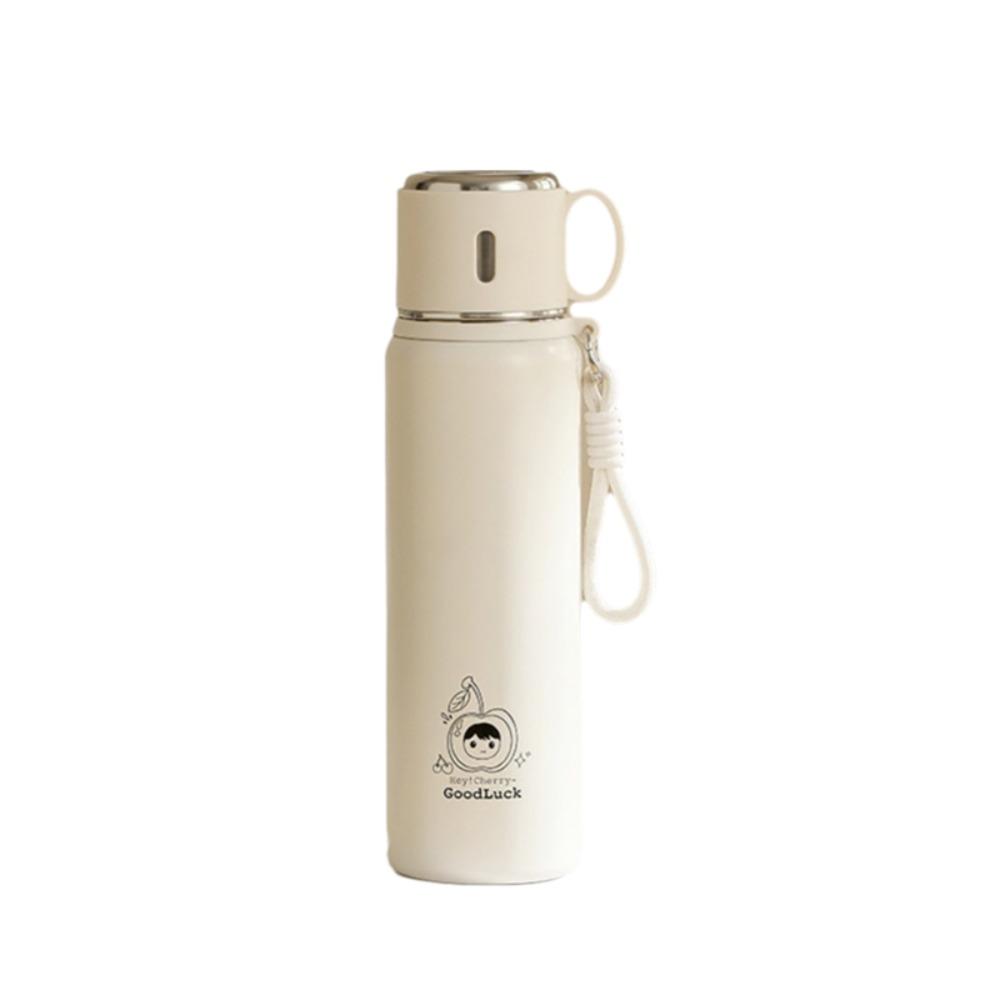Keeping Hot/Cold Student Thermos Cup Design Lid with Straw and Lanyard Travel Thermal Cup Silicone Base Stainless Steel
