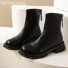 Кожаные массивные женские ботильоны на среднем каблуке в стиле ретро, зимняя обувь 2025 года, дизайнерские классические готические мотоциклетные ботинки для женщин