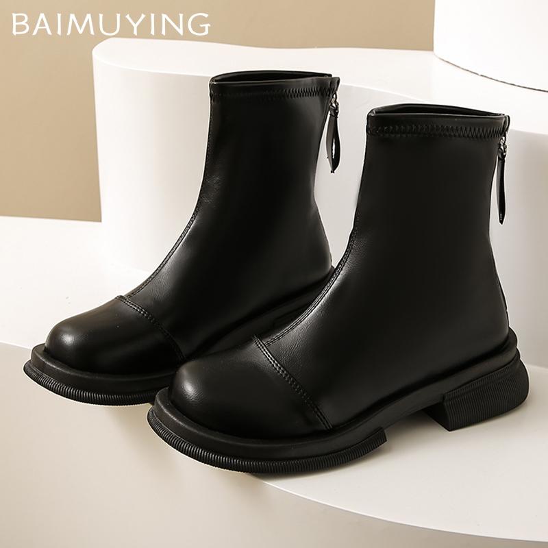 Кожаные массивные женские ботильоны на среднем каблуке в стиле ретро, зимняя обувь 2025 года, дизайнерские классические готические мотоциклетные ботинки для женщин