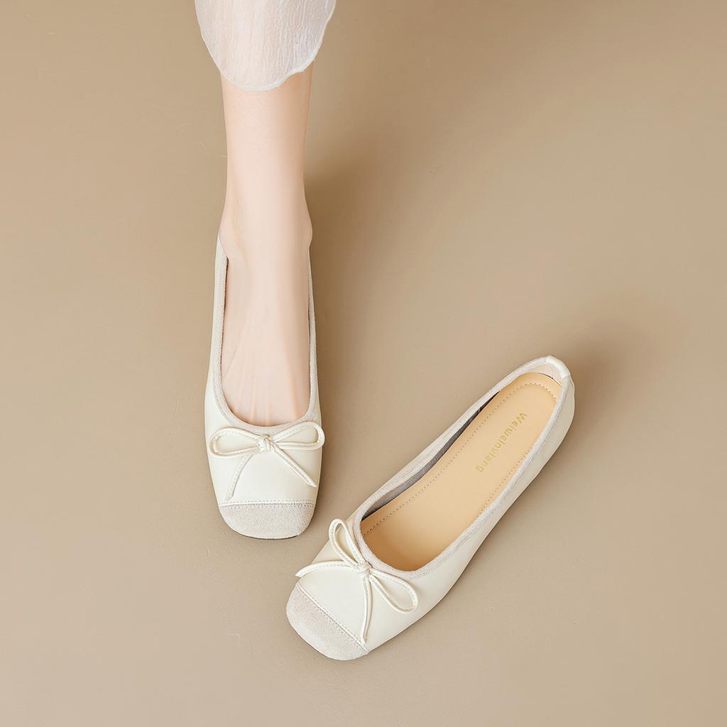 Whiskers 865-1 French Square Toe Single Shoes Women's Slip-on Bow Thick-Bottom Heightened Granny Shoes