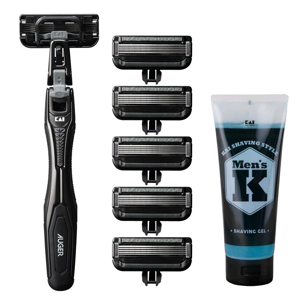 Kai Сменные лезвия для бритвы Auger, набор из 5 лезвий, полоска с гелем, мужская бритва