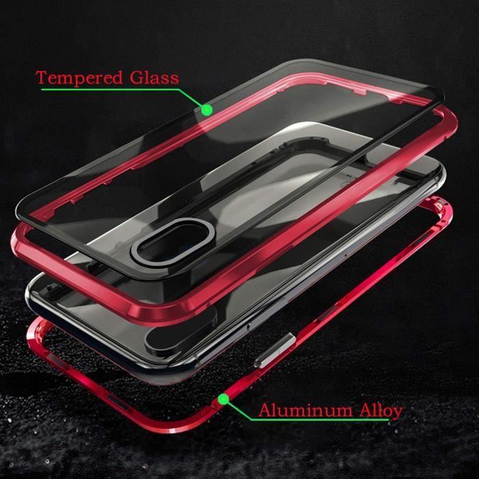 Coque iphone 11 Pro Magnétique Métal étui Protection à 360 Degrés Antichoc - Rouge