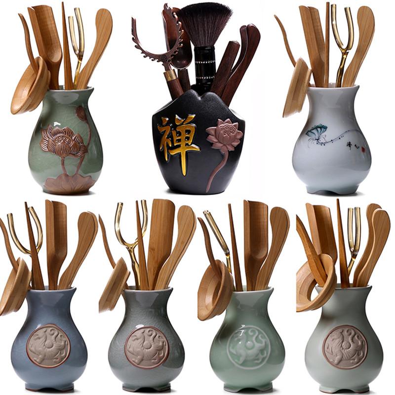 Kungfu Tea Set Accessories, Tea Ceremony, Six Gentlemen Whole Set, Black Sandalwood, Solid Wood Tea Clip, Bamboo Tweezers