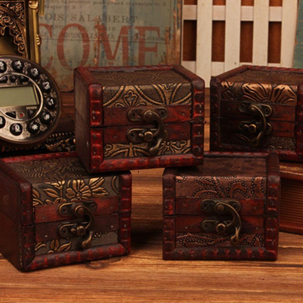 Ретро Деревянный Ящик для Хранения Коричневый Сундук с Сокровищами Модный Винтажный Мини-Ящик Подарок