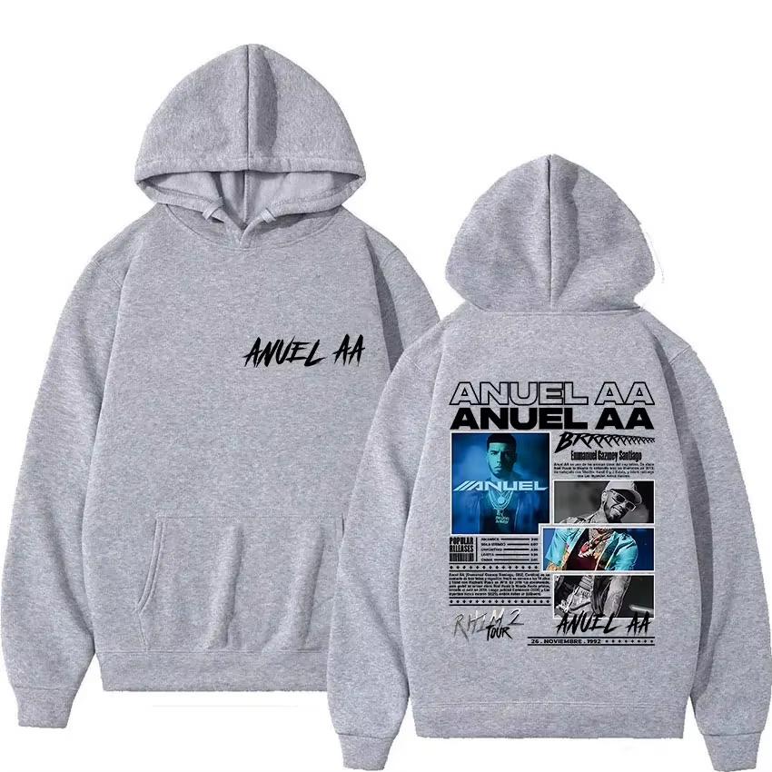 Anuel AA RHLM 2 Hoodie Vintage Washed Cotton Fleece Sweatshirt Unisex Oversized Pullover Latin Trap Streetwear Top Merch Gift