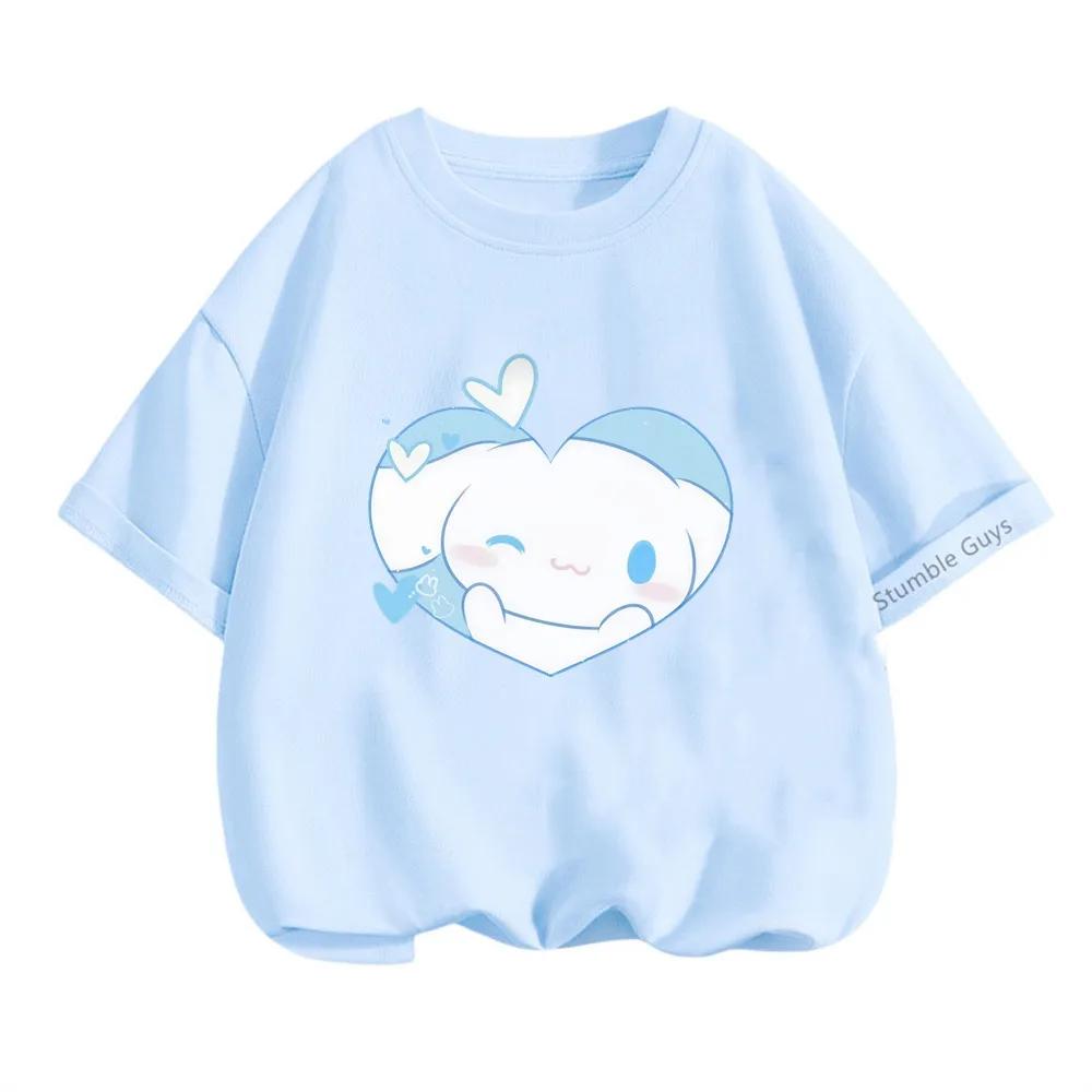 Мультяшная футболка Cinnamoroll Sanrio Детская одежда для мальчиков Летний повседневный топ для девочек