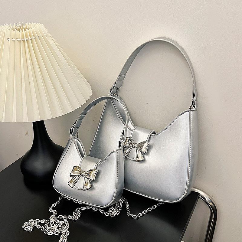 Модная повседневная сумка-мешок с бантом через плечо 2024 года, популярная сумка на плечо в корейском стиле, трендовая сумка в виде полумесяца в иностранном стиле
