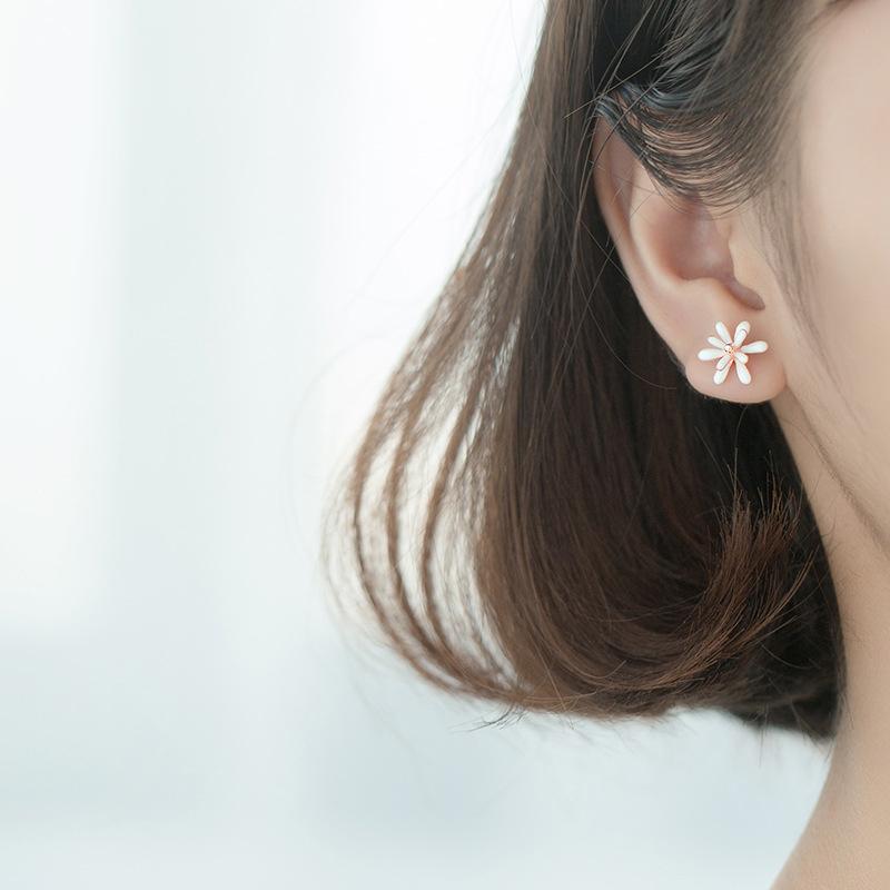 925 Strling Sliver Enamel 3 Color Cute Flower Stud Ear Серьги-гвоздики для женщин Модные Растительные Серьги-гвоздики Изящные Ювелирные Изделия Аксессуары