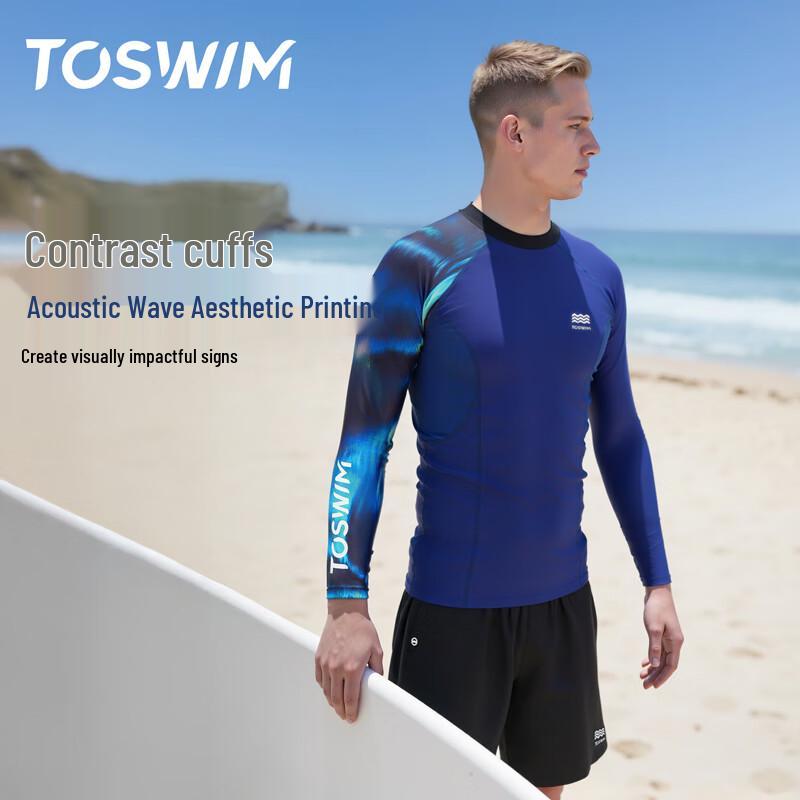 TOSWIM Men's Long Sleeve Rash Guard Swim Top