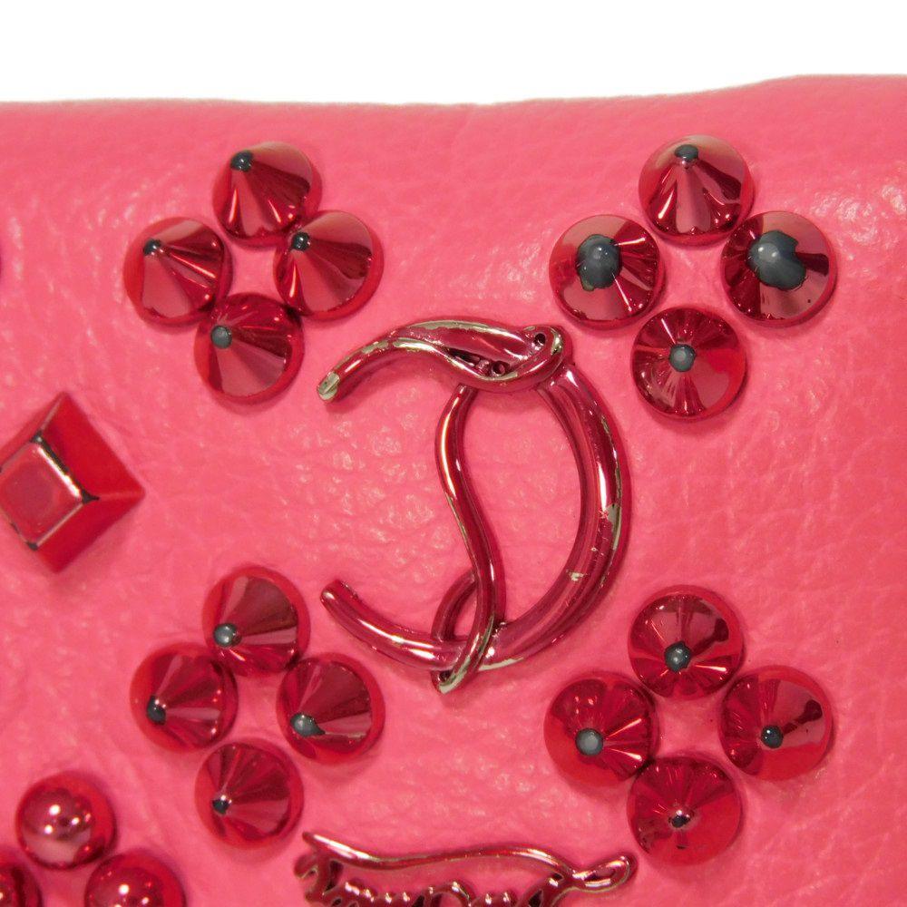 Б/у 9605 Кошелек для монет Панеттоне 3175223 7943 Логотип Металлический кошелек на молнии по периметру с шипами Розовый Женский из Японии