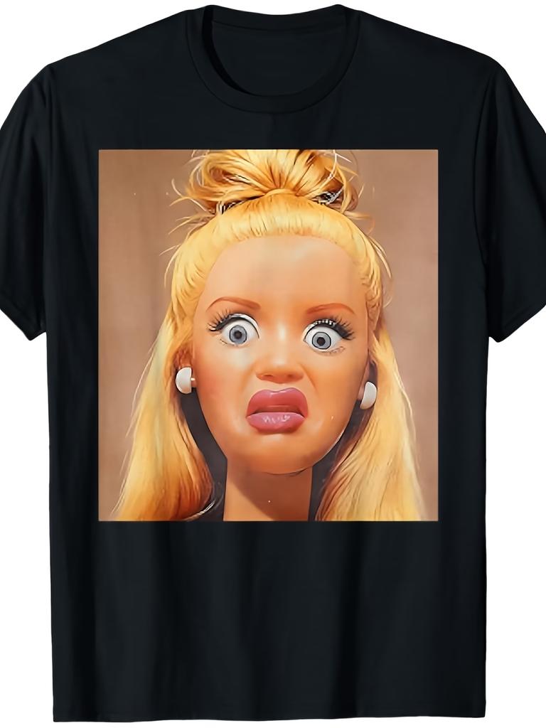 Funny Doll Face Y2K Graphic T Shirt Women Unisex Cotton Tee Summer Spring Oversized Tops ironic humor weirdcor Sarcastic Hilarious