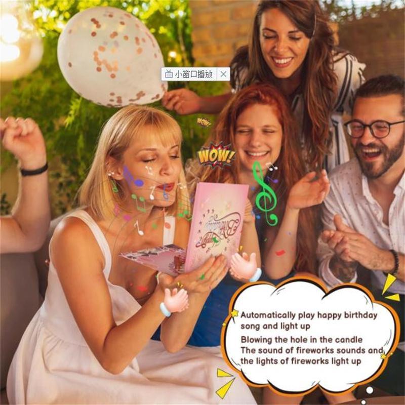 Музыкальный фейерверк с надувной 3D-открыткой, креативная ручная работа, полая бумага, резьба, подарок, 3D-открытка на день рождения