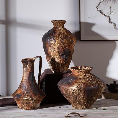 Ретро-ваза для цветов из грубой керамики Jingdezhen - Креативный ностальгический декор для отелей и домов