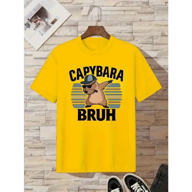 Европейские размеры Детская футболка с графическим принтом "CAPYBARA BRUH" - Футболка с дизайном капибары, Мягкая дышащая ткань для повседневной носки