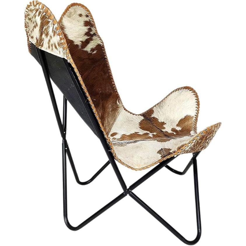 Кожаное кресло с принтом коровы/коровьей шкурой, кожаные кресла-бабочки для взрослых, кресло-шезлонг для отдыха со складной железной рамой, винтажное кресло Boho Alite