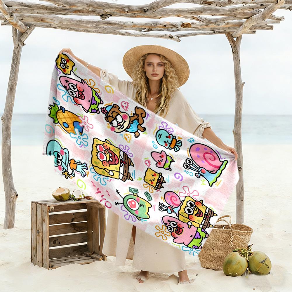 Spongebob Squarepants vibrant beach towel Foldable Couple beach towel, family beach towel set Vibrant Pattern Gift for Festivals