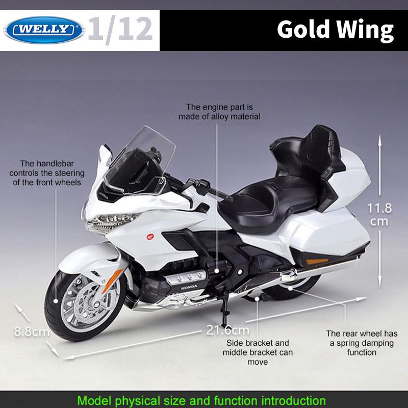 Масштаб 1/12 Welly 2020 Honda Gold Wing, литая под давлением модель мотоцикла, сверхмощный дорожный мотоцикл, коллекция игрушечных автомобилей из сплава, подарок для детей