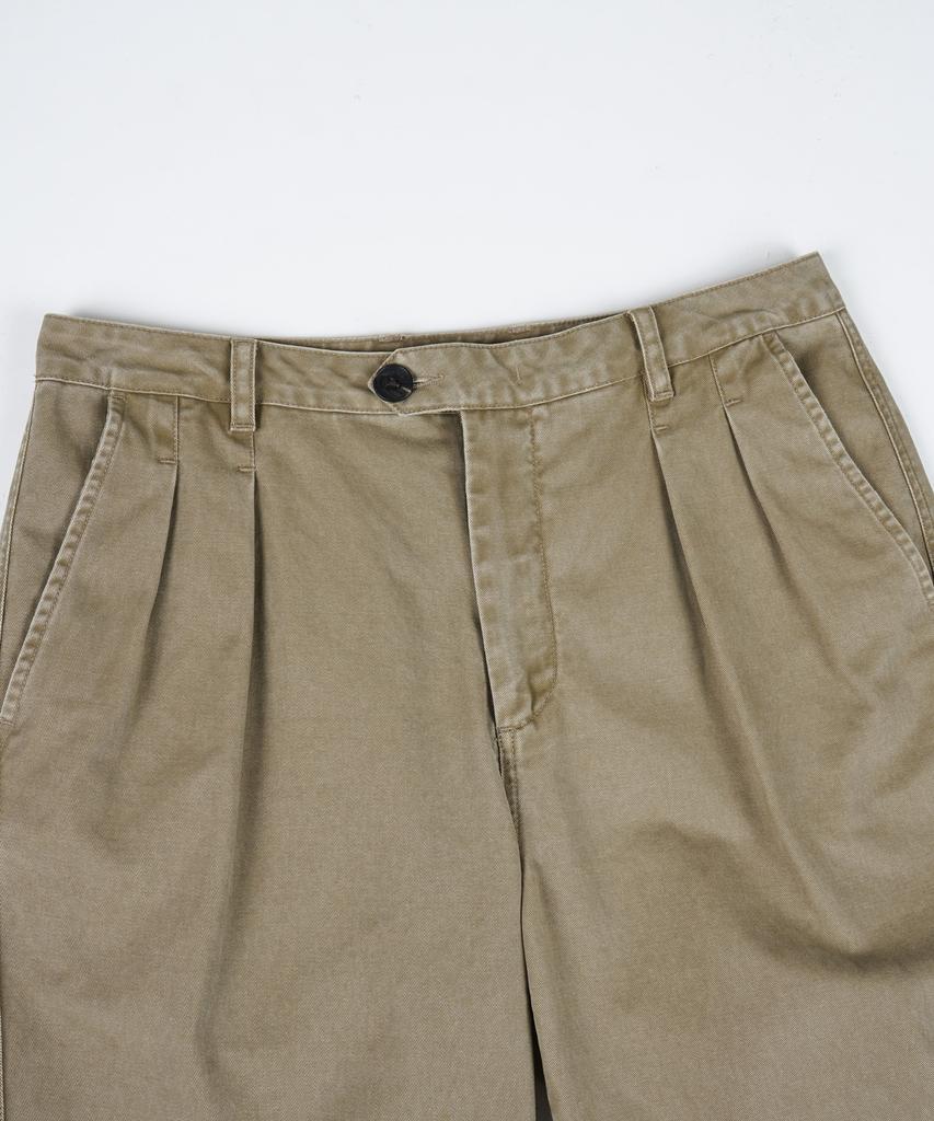 BIRBANTE Garment-Washed Twill Double-Pleat Chino Pants - Beige