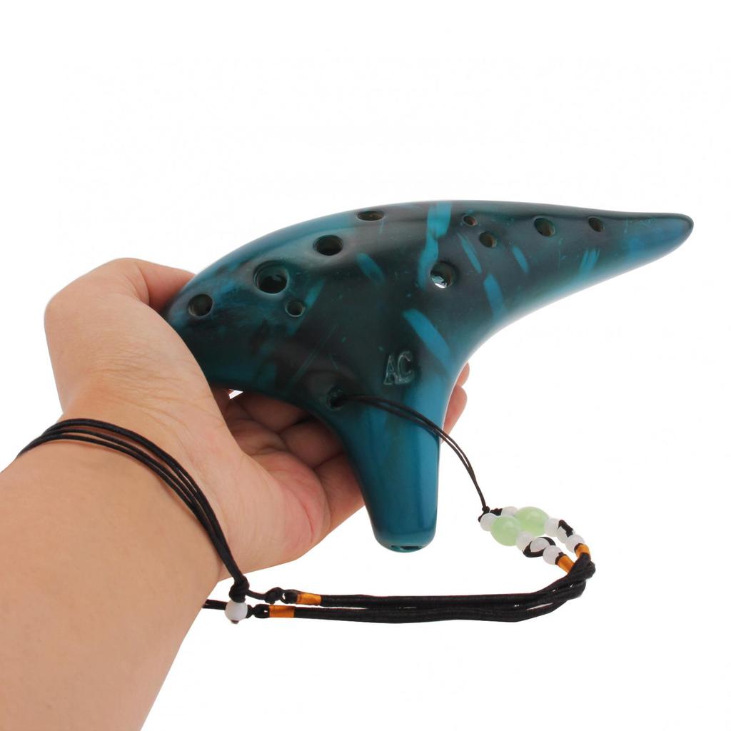12 Holes Alto Tone C Blue Ceramic Ocarina for Children / Adults / Beginners with Song Book Neck Cord Carry Bag