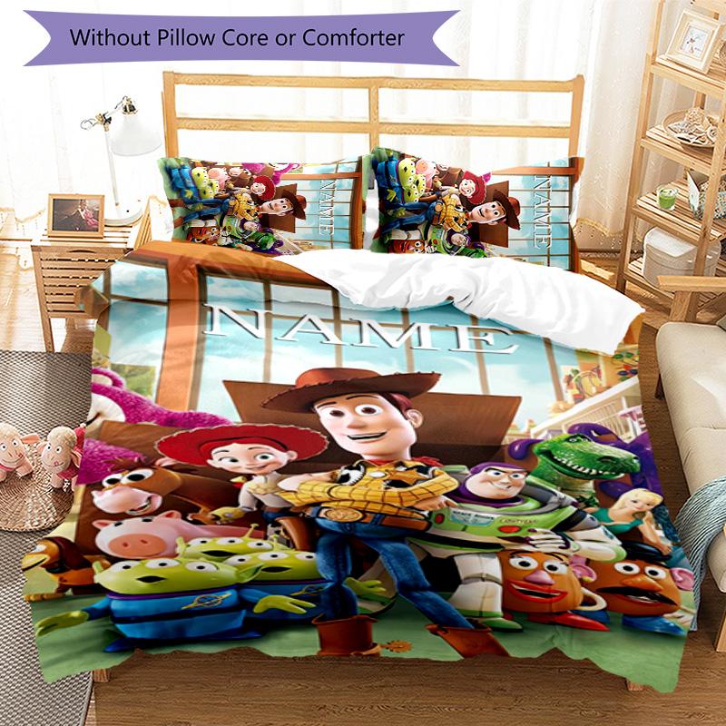 3pcs Toy Story1 Cover Set - Personalized Name, HD Printed Bedding with 1 Cover and 2 Pillowcases - Perfect for Home Decor, Easy Care