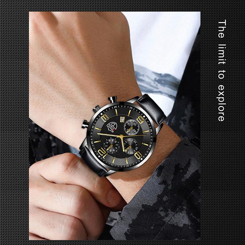 Роскошные модные мужские часы мужские деловые кожаные кварцевые наручные часы мужские спортивные часы-браслет календарь дата часы