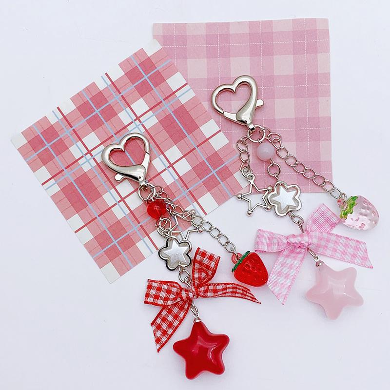 Клубничный бант, бисерный шнурок для мобильного телефона, милый брелок, подвеска для камеры, рюкзак, подвесное украшение, подарки