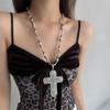 Gothic Punk Big Cross Long Necklace Y2K Girls Imitation Pearl Necklace Hip Hop Accessories Gifts
