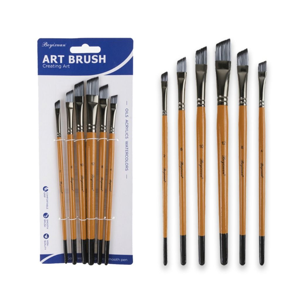Wooden Handle Acrylic Oil Brushes Round Head Art Paint Brushes 6pcs/set Art Supplies Artist