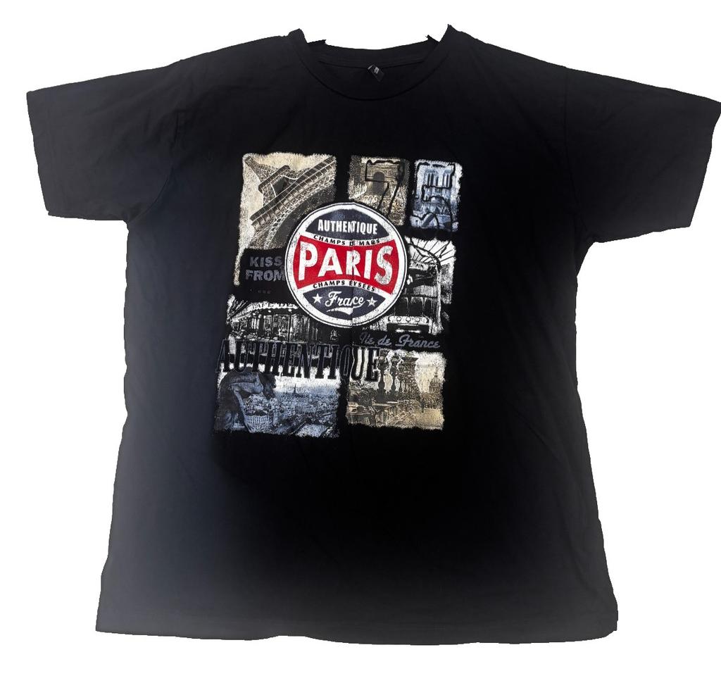 Famous Boy Paris Graphic Tee - Black Collage Shirt - Size L - France Landmark Unisex T-Shirt