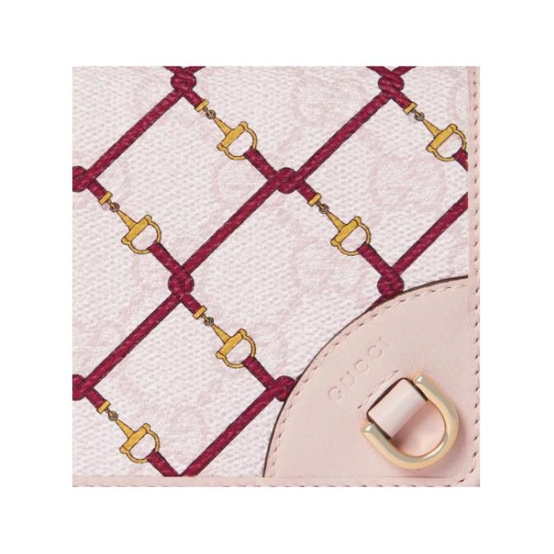 Gucci Chinese New Year Collection Horsebit Print Laminated Effect Coated Fabric Card Holder Women’s Pink