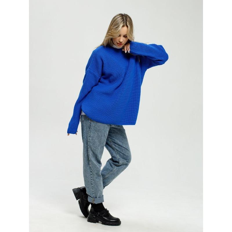 Женский осенне-зимний свитер с круглым вырезом, свободный вязаный свитер с длинными рукавами