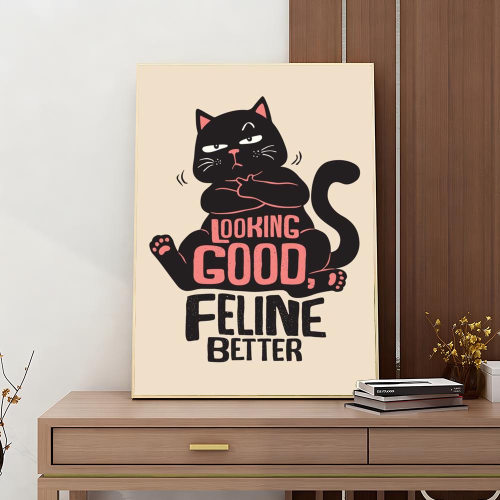 1PC Black Funny Cats Rule The World Print Poster Paper Waterproof HD Sticker Bedroom Entrance Home Living Room Bar Wall Decor