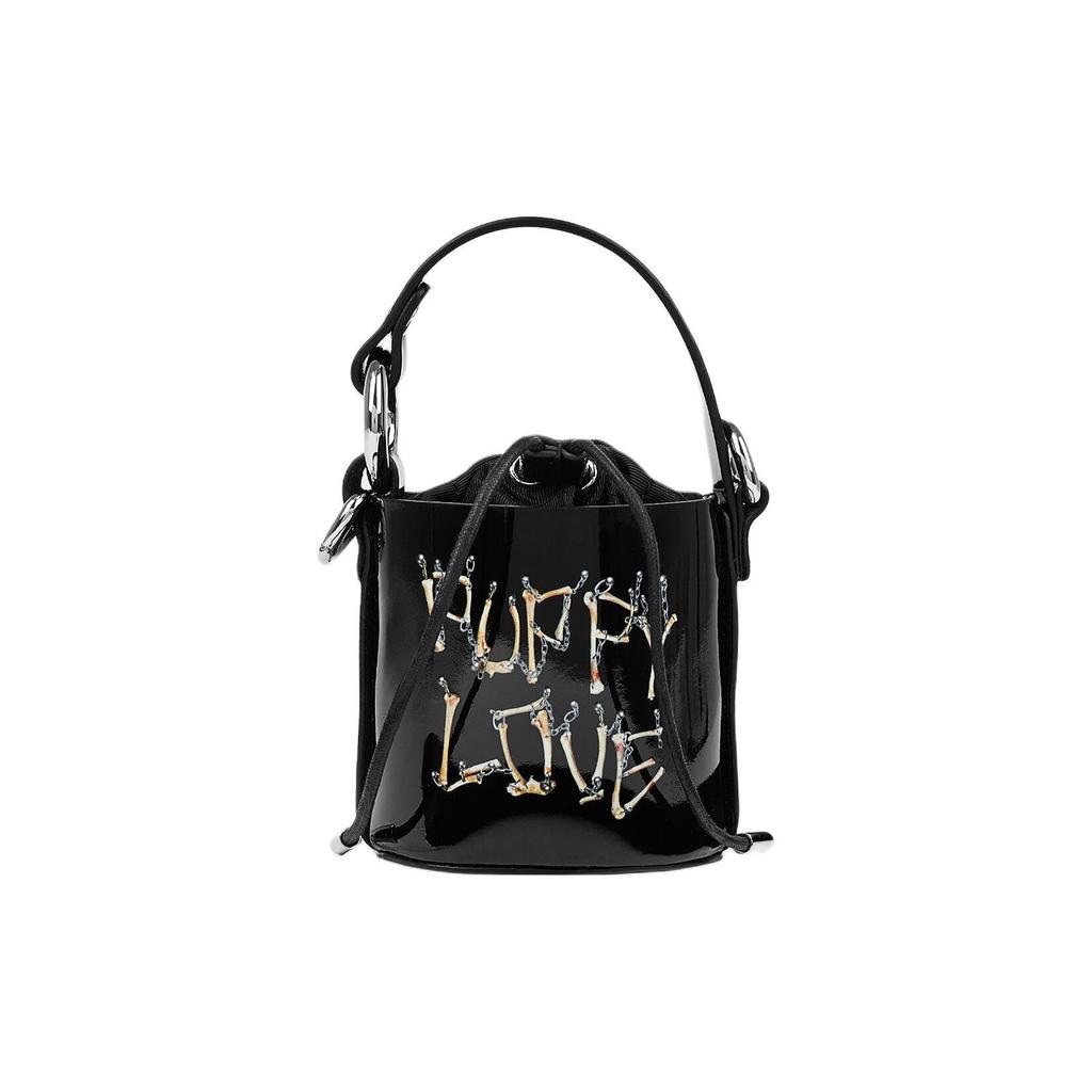Vivienne Westwood Daisy Letter Print Detachable Shoulder Strap Patent Leather Bucket Bag Mini Women bags Black 5202006SUL0076BONES
