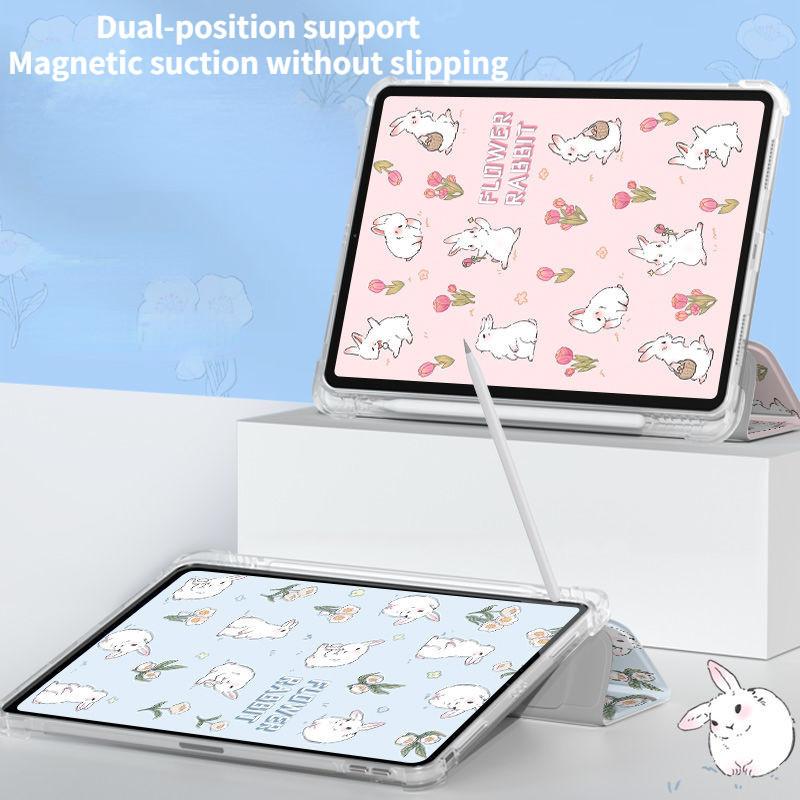 Для iPad 2022 gen10 10.9 Air4 Air5 10.9 Pro11 Pro12.9 mini6/5/4 с подставкой для карандашей Новый высококачественный тройной флип-чехол для iPad с милым цветочным узором кролика