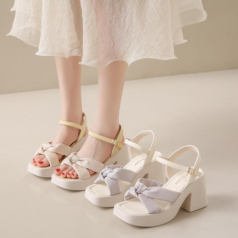 Туфли женские на платформе с открытым носком, женские босоножки с пряжкой, женские босоножки с узкими плиссированными ремешками, туфли на толстом каблуке для женщин