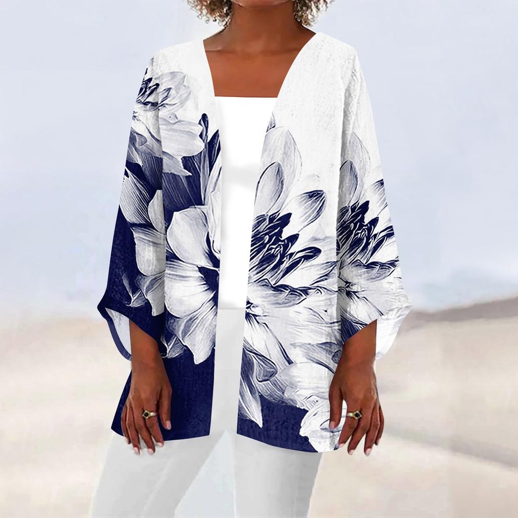 Women's Casual Fashion Caot Retro Printed Lightweight Medium Length Jacket Cardigan