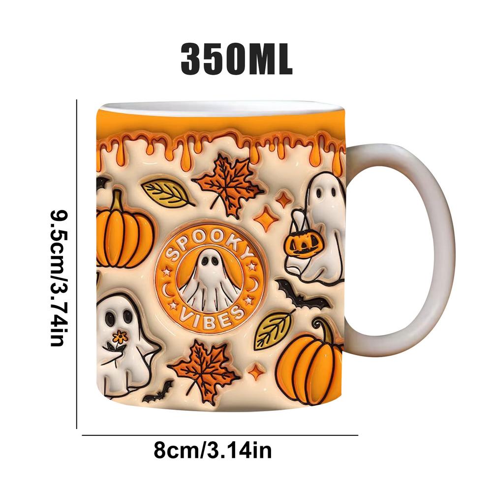 Spooky Ghost Pumpkin Coffee Mug Halloween Goth Occult Witch Ceramic Tea Milk Mug Outdoor Work Camping Cups And Mugs