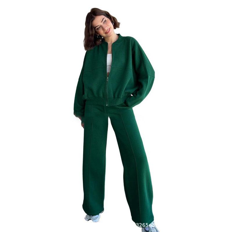 Женский спортивный костюм комплект из 2 предметов модный с длинным рукавом на молнии повседневный однотонный свитшот прямые брюки костюм женский осенний спортивный