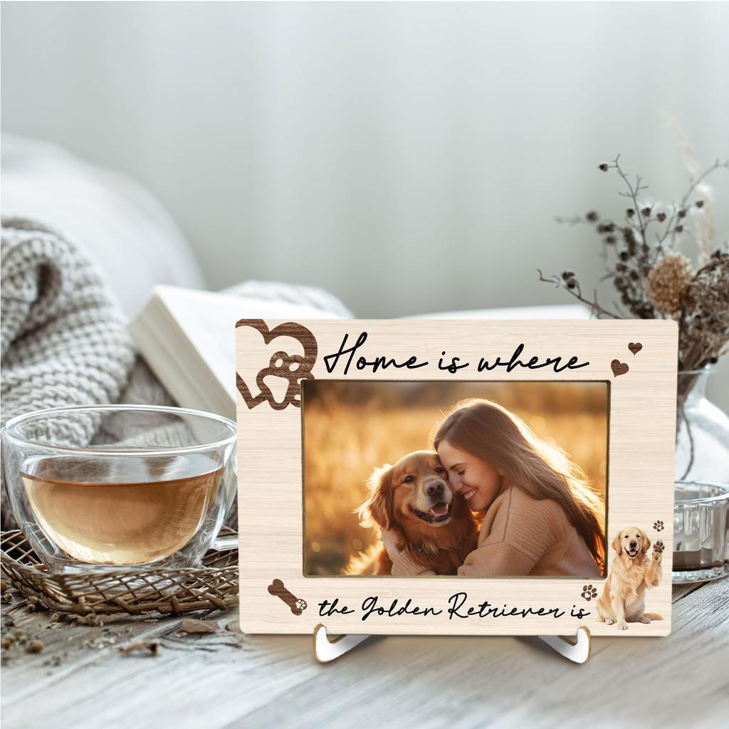 Golden Retriever Dog 4x6 Picture Frame, Gifts for Golden Retriever Lovers Photo Frame, Dog Mom Dad Gifts Wall and Tabletop Display Picture Photo