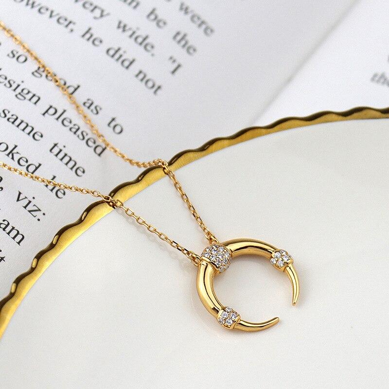 Ожерелье из стерлингового серебра 925 пробы с луной для женщин, ожерелья с подвеской в виде полумесяца на ключице