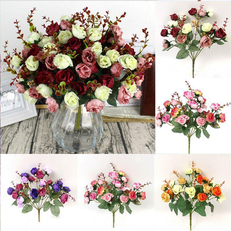 Vibrant 21 Heads Artificial Silk Flowers Rose Bunch Bouquet For Timeless Wedding Arrangements