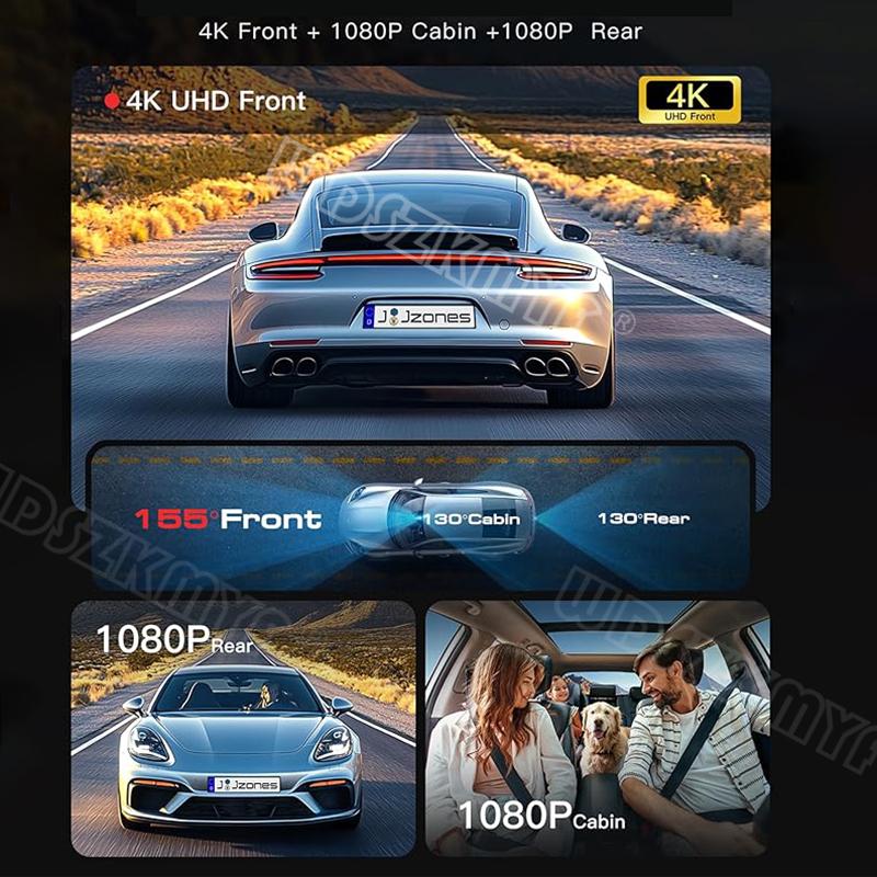 4K WiFi Автомобильный видеорегистратор GPS Видеорегистратор для автомобилей 3 камеры переднего и заднего вида Парковочный монитор Видеорегистратор Ночное видение Черный ящик