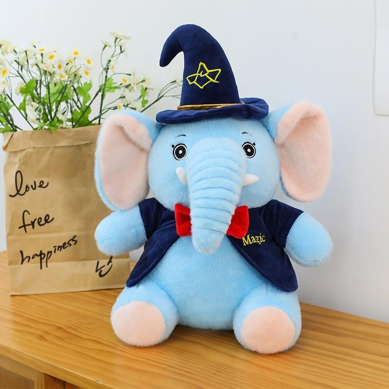 Plush Elephant Toy For Kids Soft Cartoon Sleeper Pillow With Wizard Hat And Bow Decor