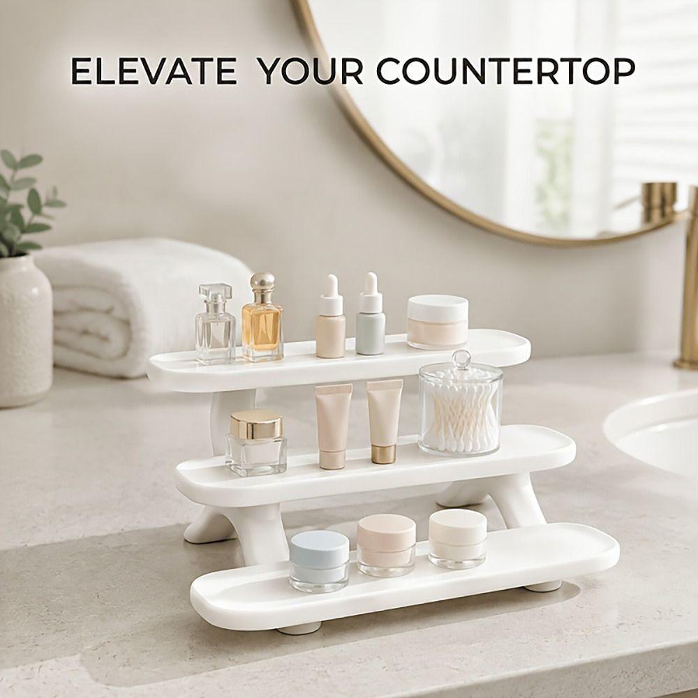 Three-Tier Display Rack Plastic Desktop Stand Versatile Countertop Organizer Bathroom Countertop