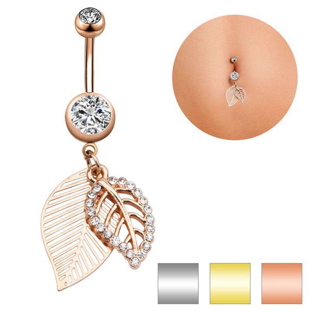 Ювелирные изделия из хирургической стали с висячим листом из циркона, кольцо на животе/пупке, украшения для пирсинга