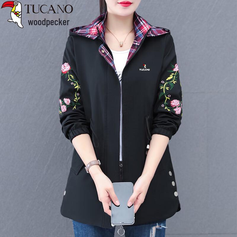 Женский тренч средней длины с вышивкой Woodpecker