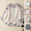 Summer Vintage Blouse Women Embroidery Shirts & Blouses Cotton Linen Chemise Ladies Loose Casual Pullover Tops