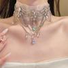 Chiffon Choker Necklace Rhinestone Teardrop Pendant Gifts Collar Necklace  Party Outfit